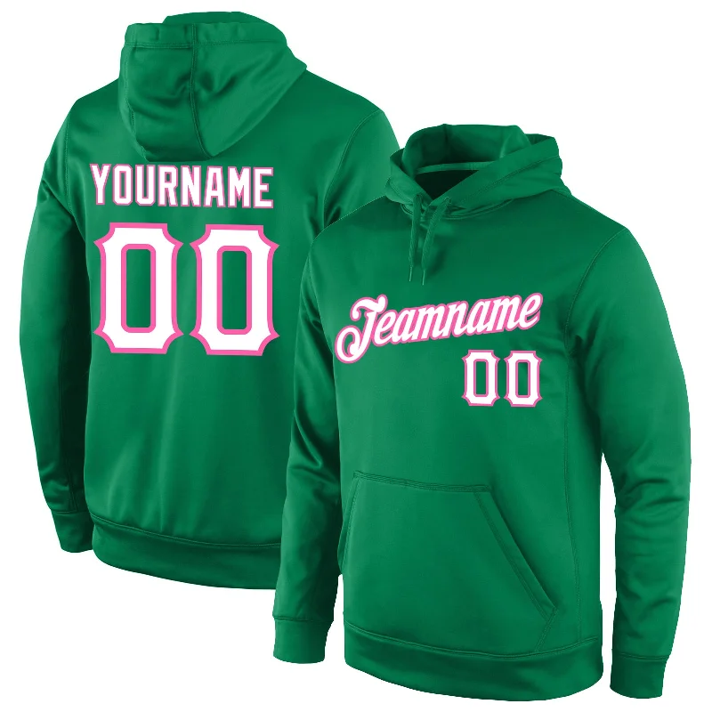 One Size Stitched Kelly Green White-Pink Sports Pullover Sweatshirt Hoodie