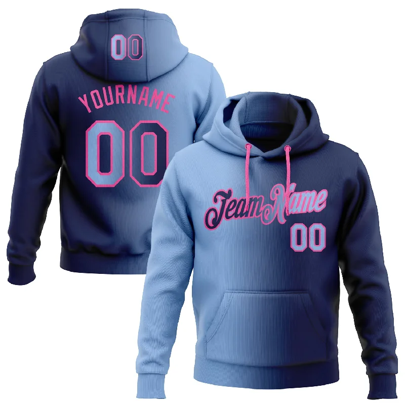 One Size Stitched Navy Light Blue-Pink Gradient Fashion Sports Pullover Sweatshirt Hoodie