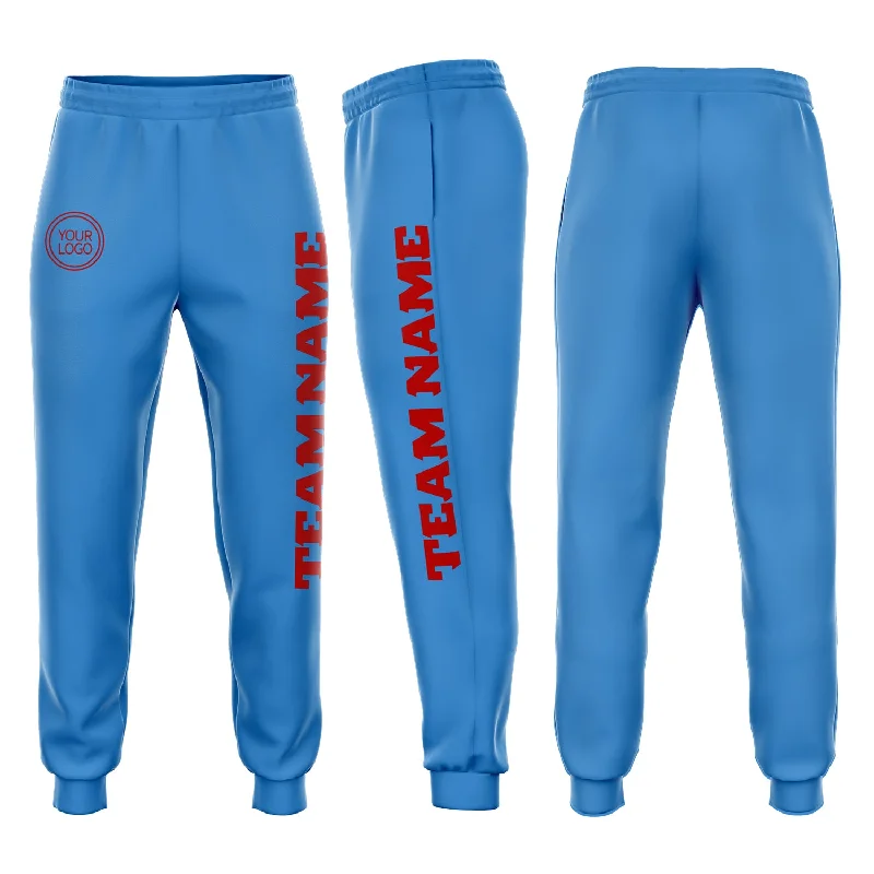 One Size Powder Blue Red Fleece Jogger Sweatpants