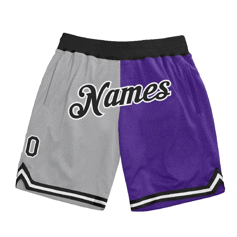 One Size Gray Black-Purple Authentic Throwback Split Fashion Basketball Shorts