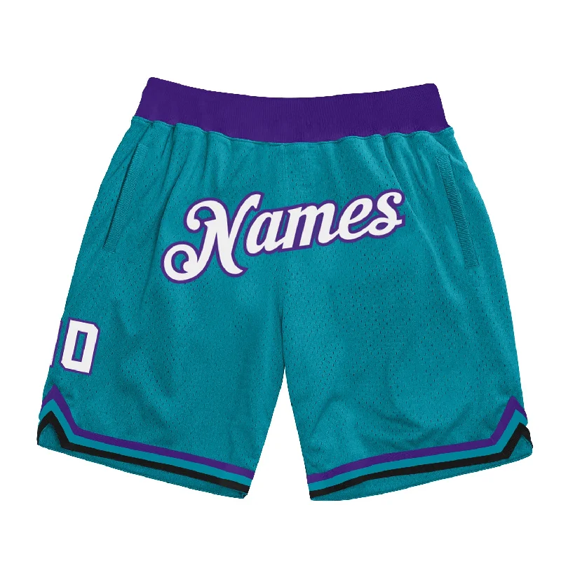 One Size Teal White-Purple Authentic Throwback Basketball Shorts