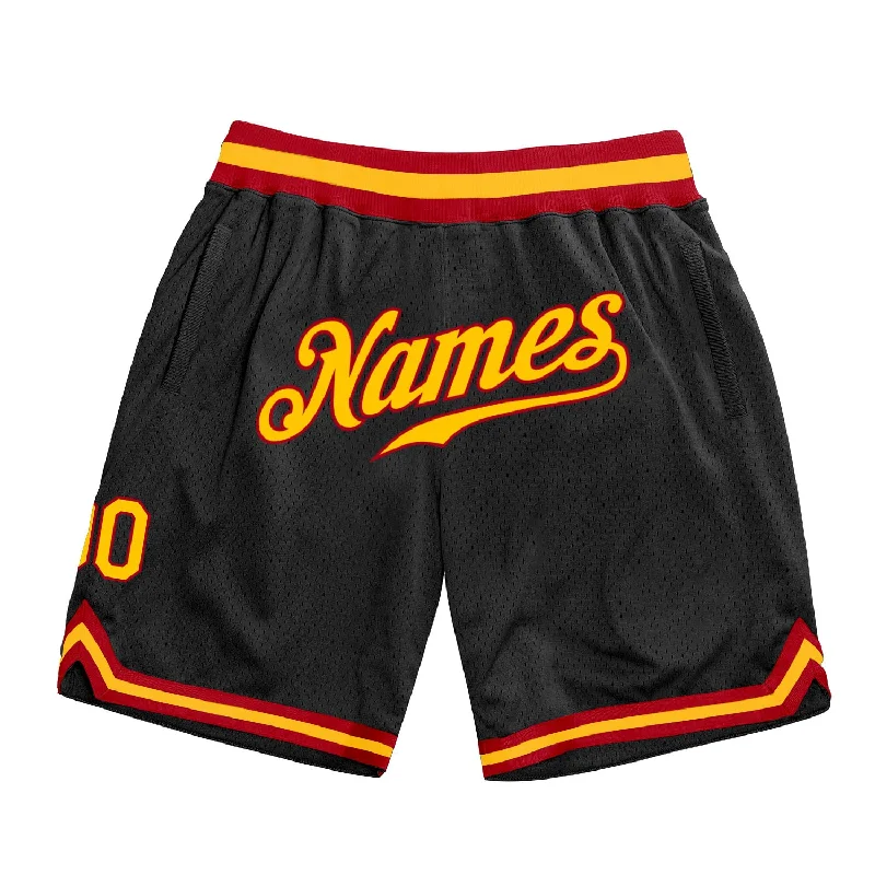 One Size Black Gold-Red Authentic Throwback Basketball Shorts