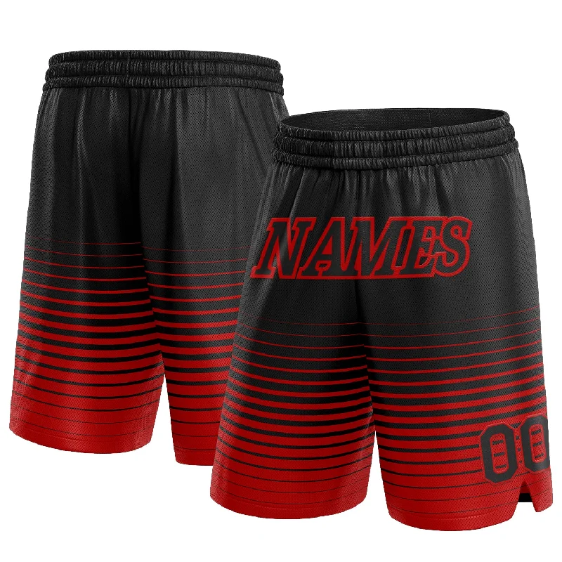 One Size Black Red Pinstripe Fade Fashion Authentic Basketball Shorts