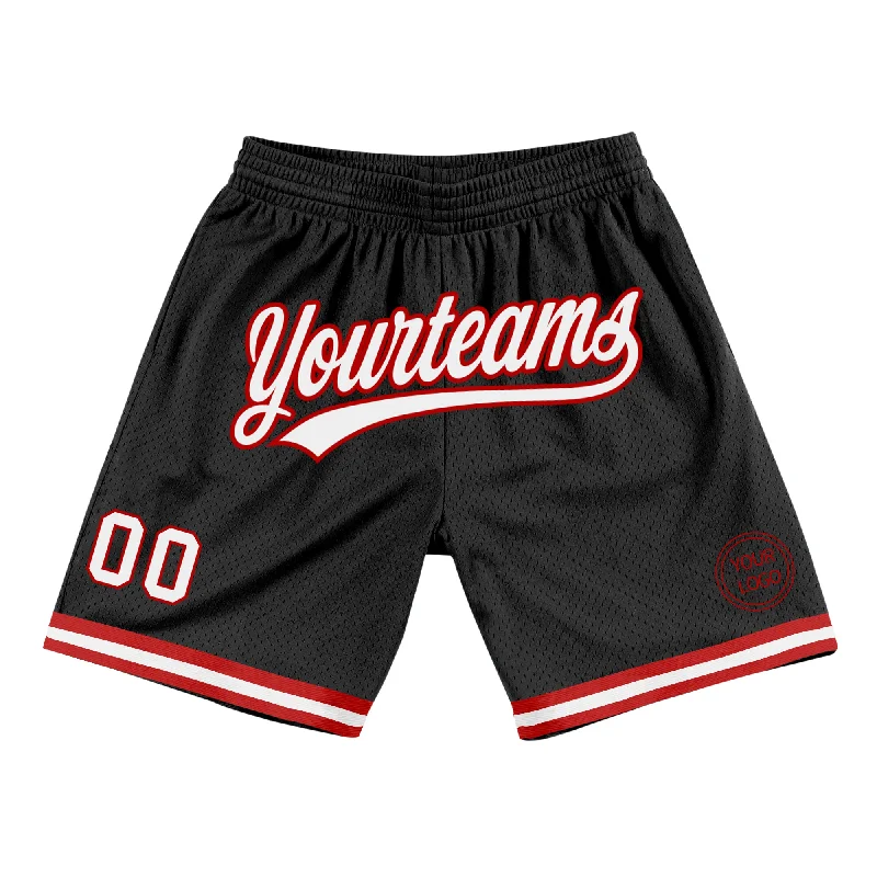 One Size Black White-Red Authentic Throwback Basketball Shorts