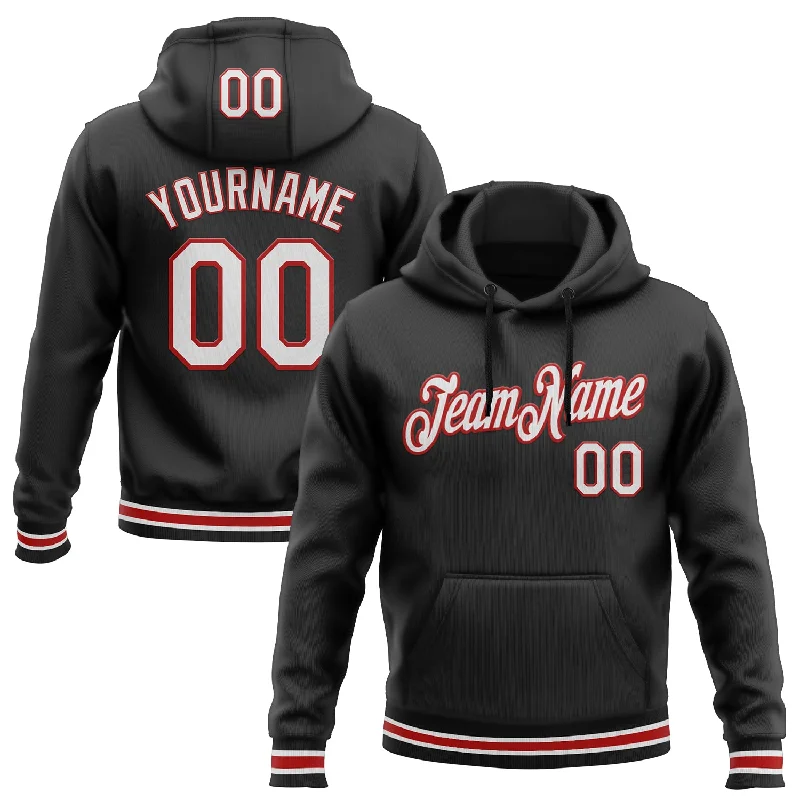 One Size Stitched Black White-Red Sports Pullover Sweatshirt Hoodie