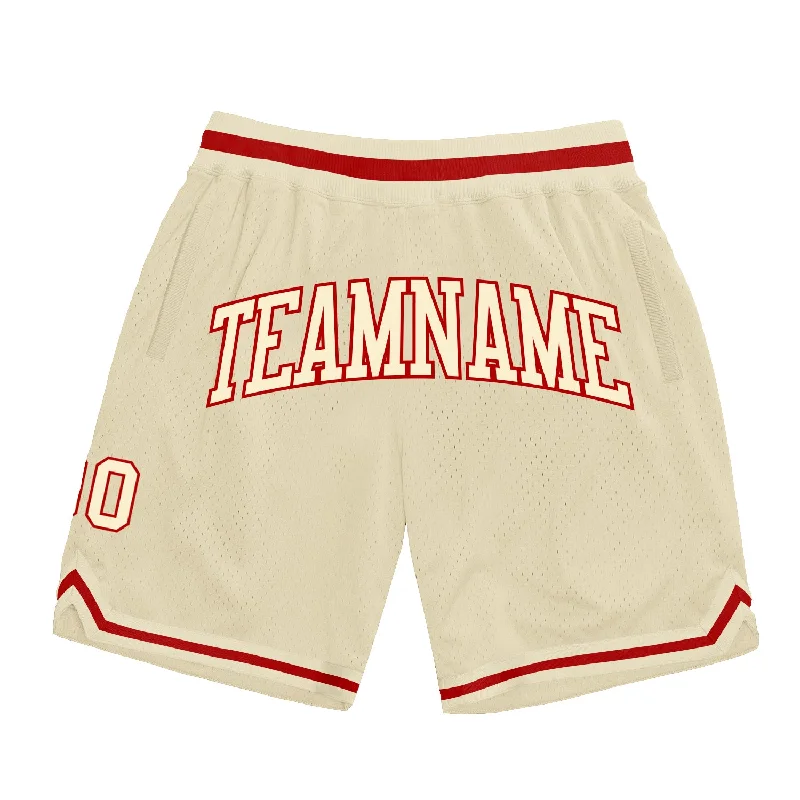 One Size Cream Cream-Red Authentic Throwback Basketball Shorts