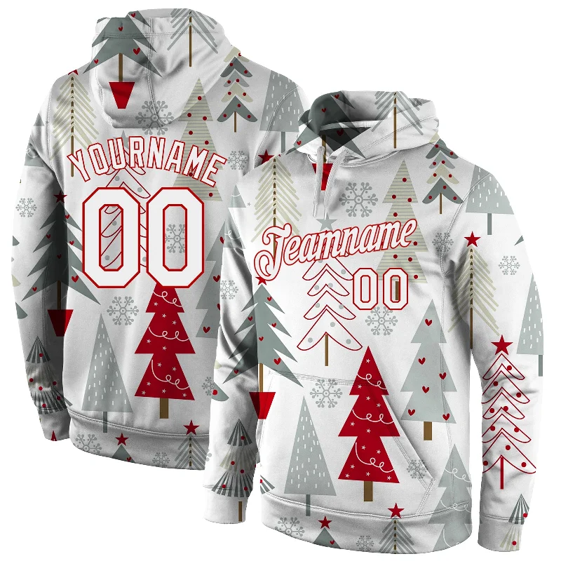 One Size Stitched Gray White-Red Christmas 3D Sports Pullover Sweatshirt Hoodie