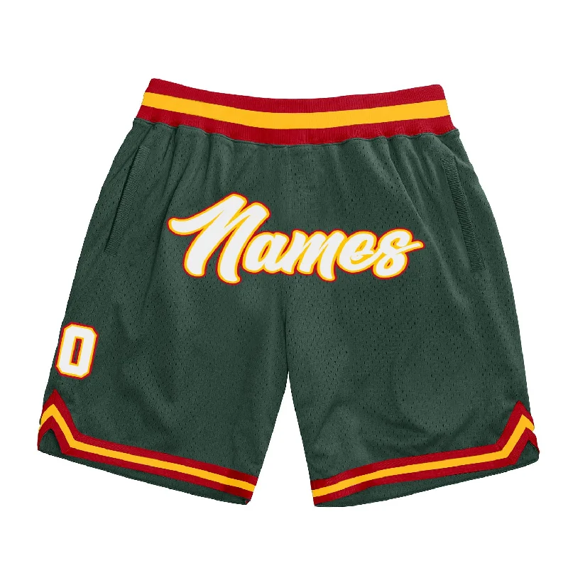 One Size Hunter Green White-Red Authentic Throwback Basketball Shorts