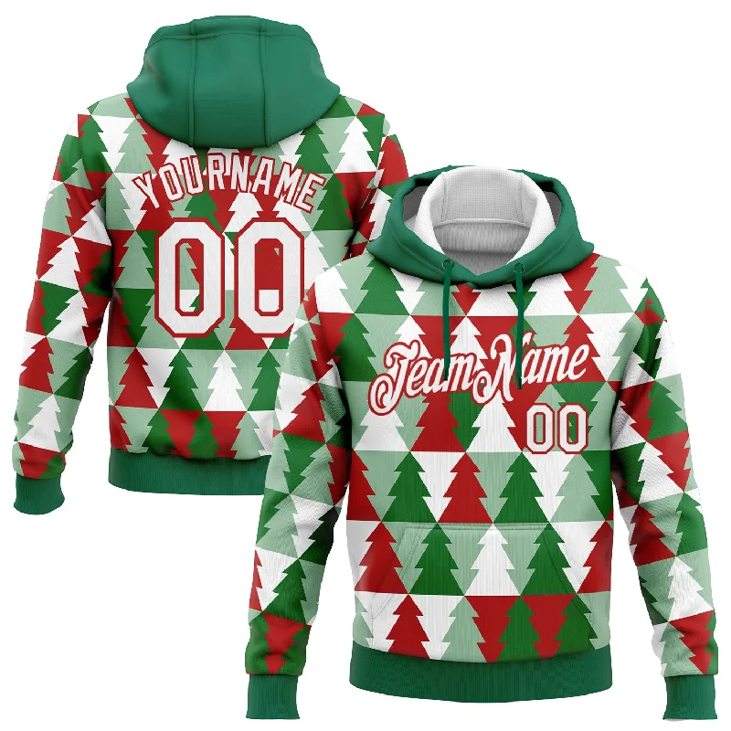 One Size Stitched Kelly Green White-Red Christmas Tree 3D Sports Pullover Sweatshirt Hoodie