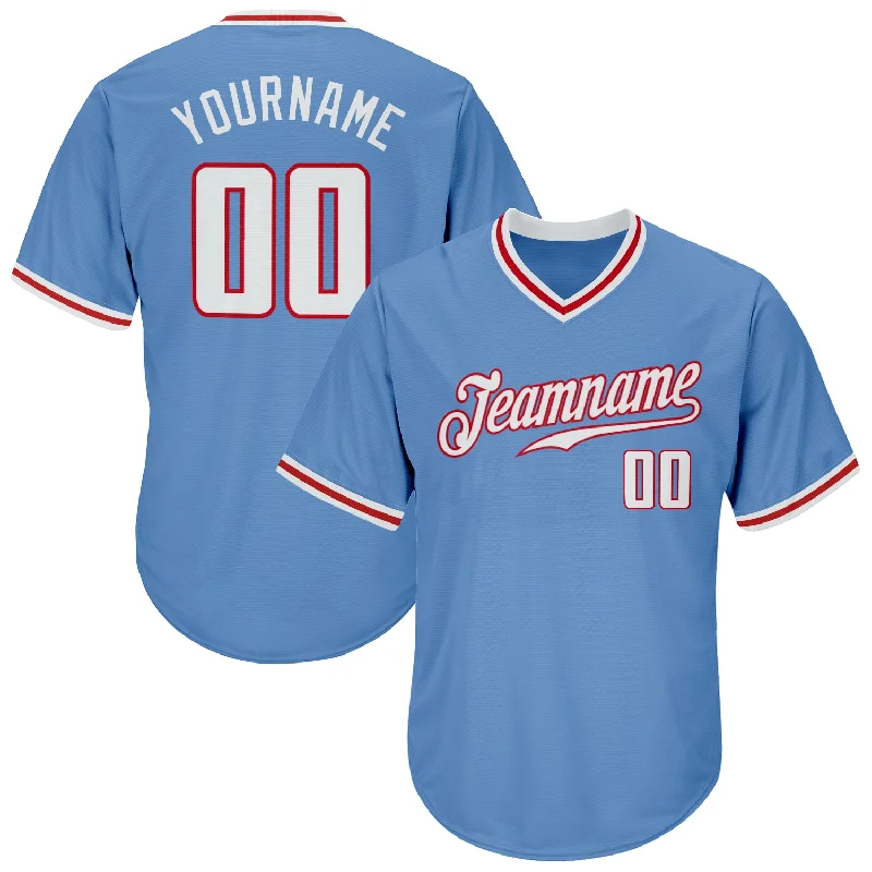 One Size Light Blue White-Red Authentic Throwback Rib-Knit Baseball Jersey Shirt