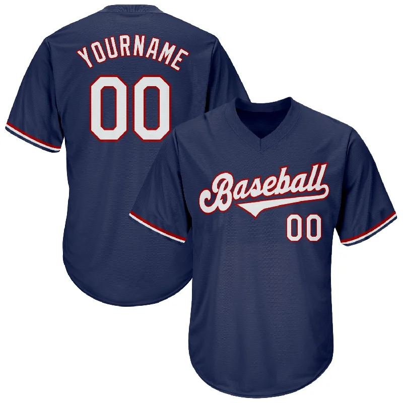 One Size Navy White-Red Authentic Throwback Rib-Knit Baseball Jersey Shirt