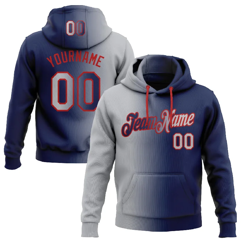 One Size Stitched Navy Gray-Red Gradient Fashion Sports Pullover Sweatshirt Hoodie