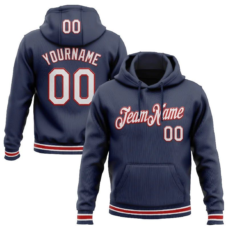 One Size Stitched Navy White-Red Sports Pullover Sweatshirt Hoodie