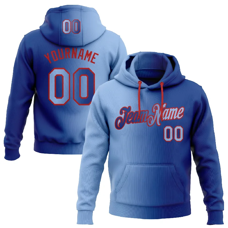 One Size Stitched Royal Light Blue-Red Gradient Fashion Sports Pullover Sweatshirt Hoodie