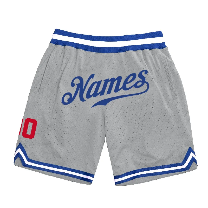 One Size Gray Royal-Red Authentic Throwback Basketball Shorts