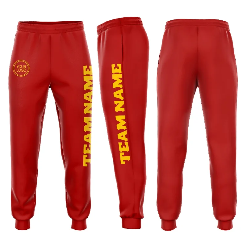 One Size Red Gold Fleece Jogger Sweatpants