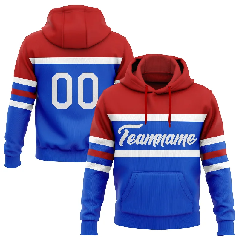 One Size Stitched Thunder Blue White-Red Line Sports Pullover Sweatshirt Hoodie