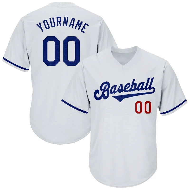 One Size White Royal-Red Authentic Throwback Rib-Knit Baseball Jersey Shirt