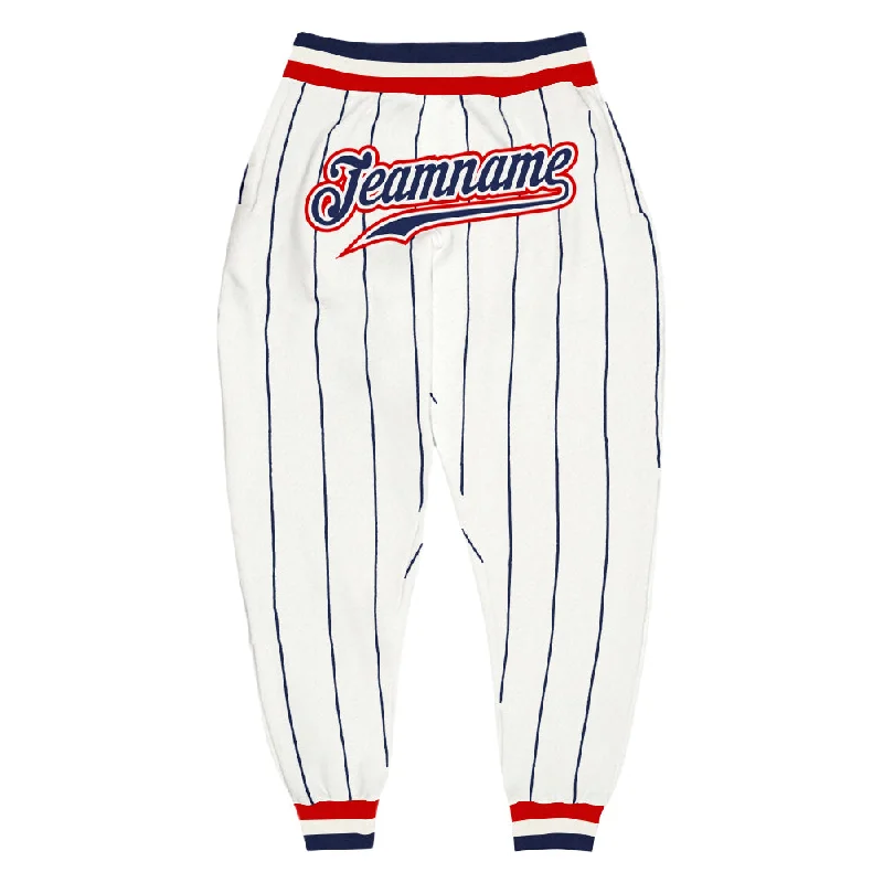 One Size White Navy Pinstripe Navy-Red Sports Pants