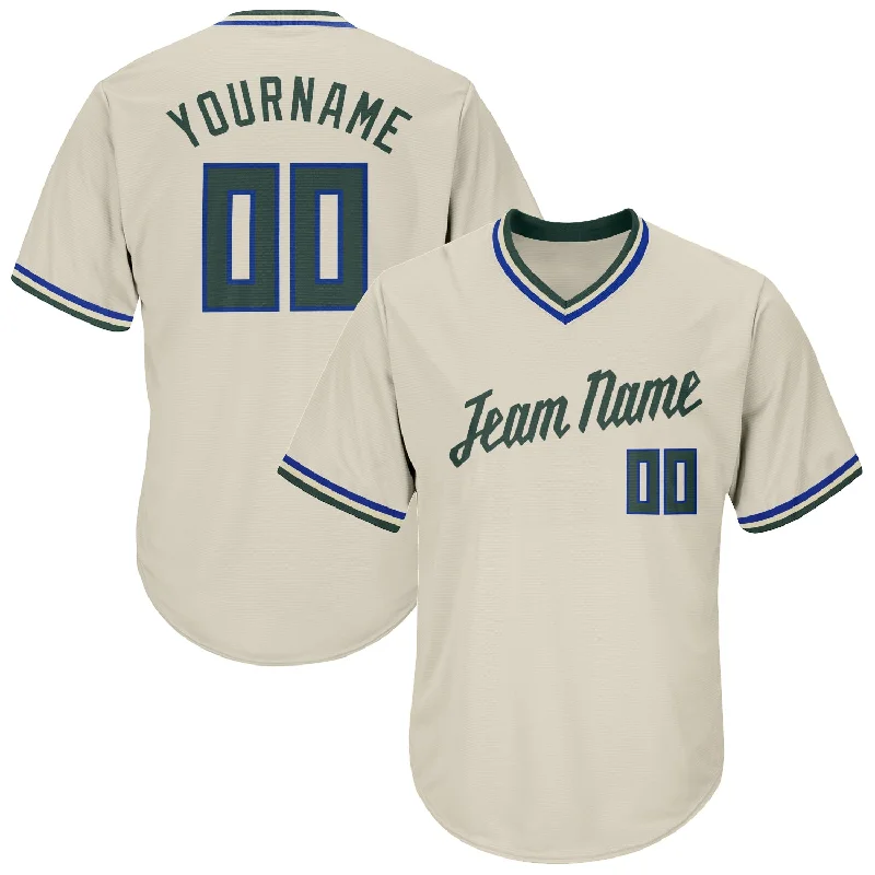 One Size Cream Hunter Green-Royal Authentic Throwback Rib-Knit Baseball Jersey Shirt