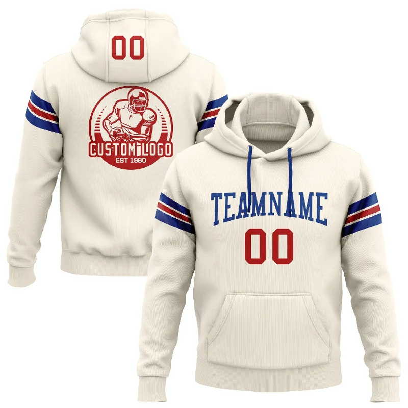 One Size Stitched Cream Red-Royal Football Pullover Sweatshirt Hoodie