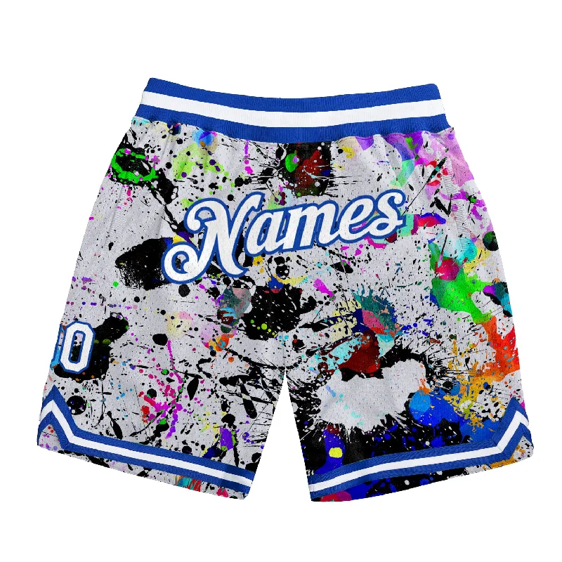 One Size Graffiti Pattern White-Royal 3D Authentic Basketball Shorts