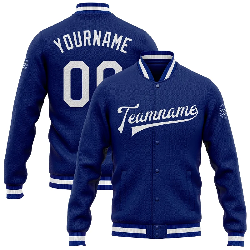 One Size Royal White Bomber Full-Snap Varsity Letterman Jacket