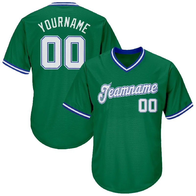 One Size Kelly Green White-Royal Authentic Throwback Rib-Knit Baseball Jersey Shirt