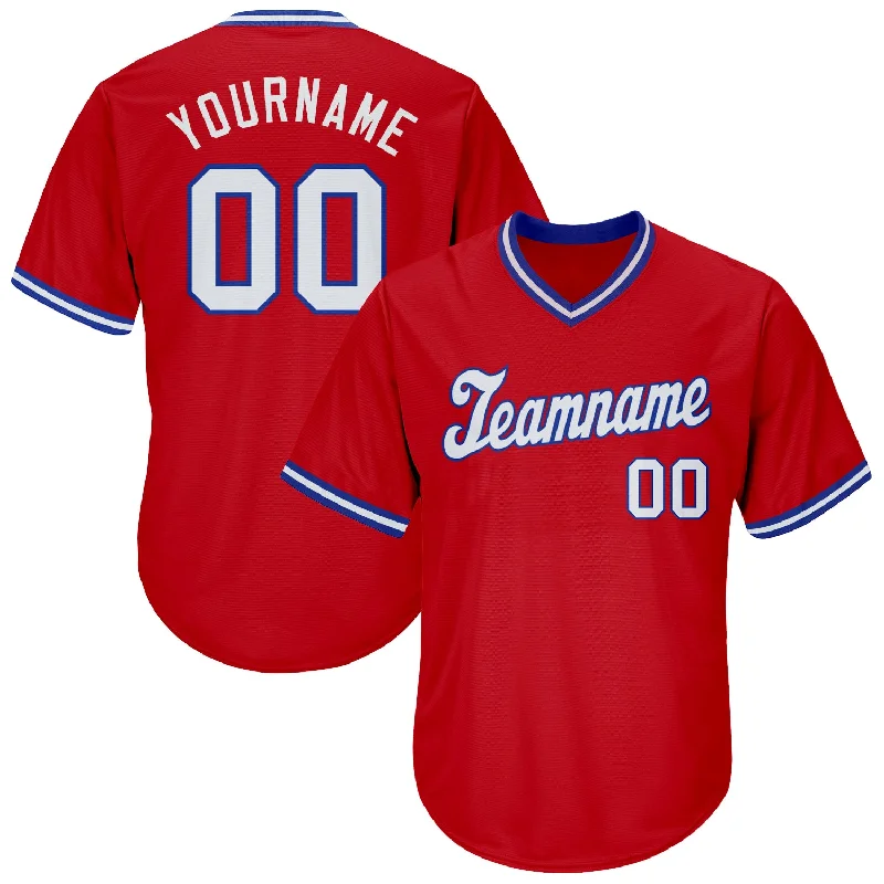 One Size Red White-Royal Authentic Throwback Rib-Knit Baseball Jersey Shirt