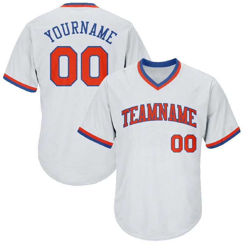 One Size White Orange-Royal Authentic Throwback Rib-Knit Baseball Jersey Shirt