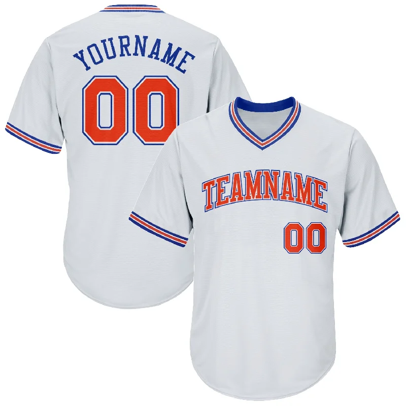 One Size White Orange-Royal Authentic Throwback Rib-Knit Baseball Jersey Shirt