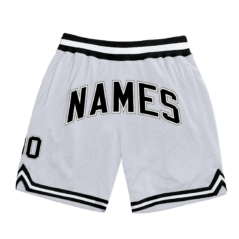 One Size White Black-Gray Authentic Throwback Basketball Shorts