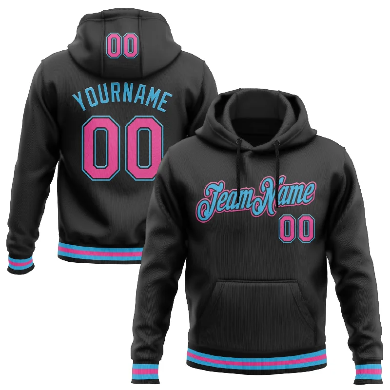 One Size Stitched Black Pink-Sky Blue Sports Pullover Sweatshirt Hoodie