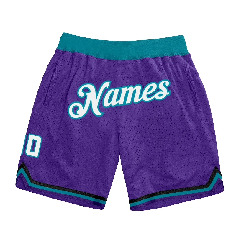 One Size Purple White-Teal Authentic Throwback Basketball Shorts