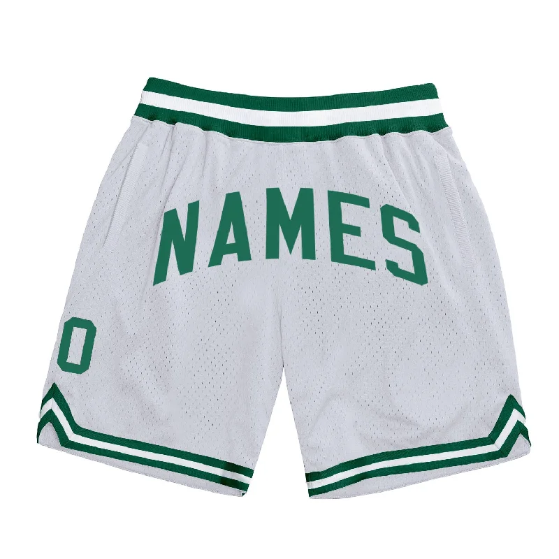 One Size White Kelly Green Authentic Throwback Basketball Shorts