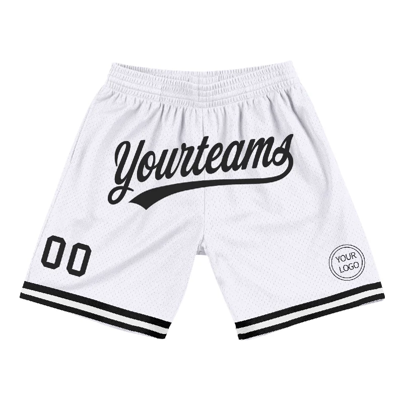 One Size White Black Authentic Throwback Basketball Shorts