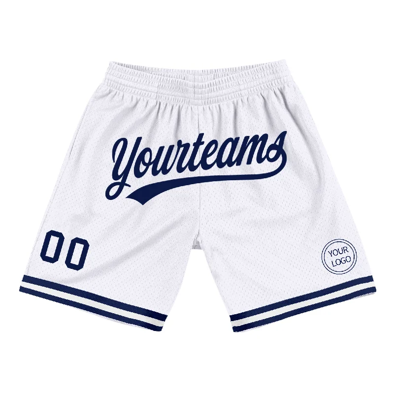 One Size White Navy Authentic Throwback Basketball Shorts