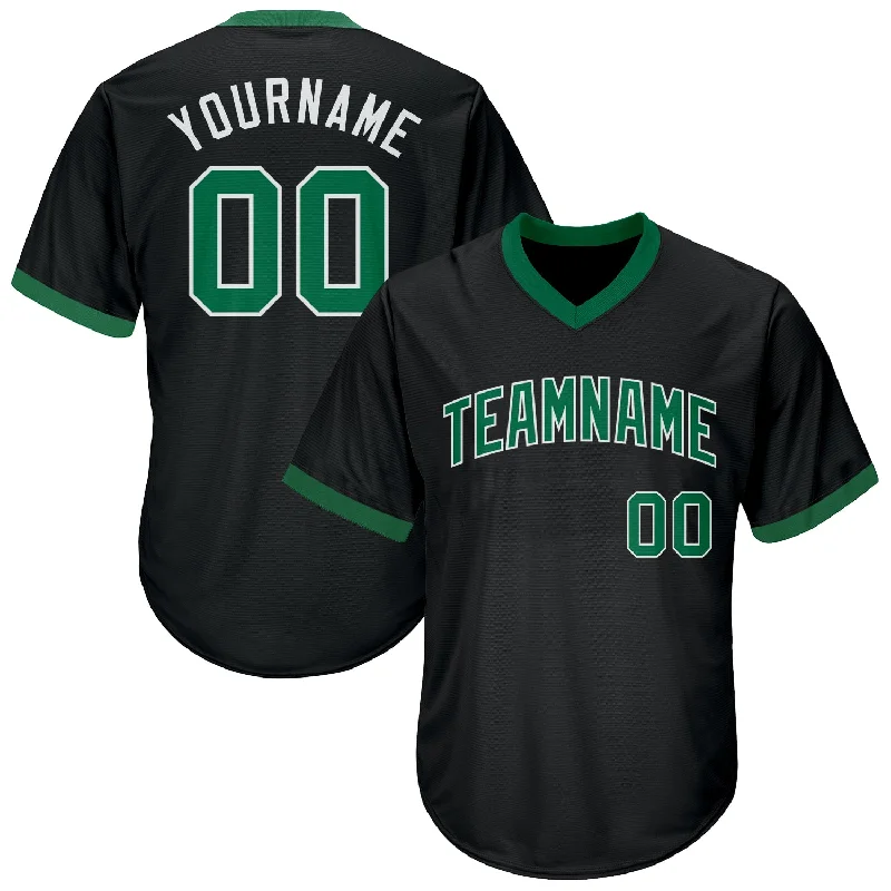 One Size Black Kelly Green-White Authentic Throwback Rib-Knit Baseball Jersey Shirt