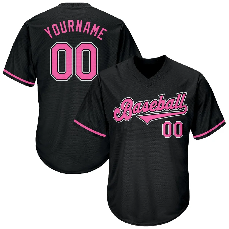 One Size Black Pink-White Authentic Throwback Rib-Knit Baseball Jersey Shirt