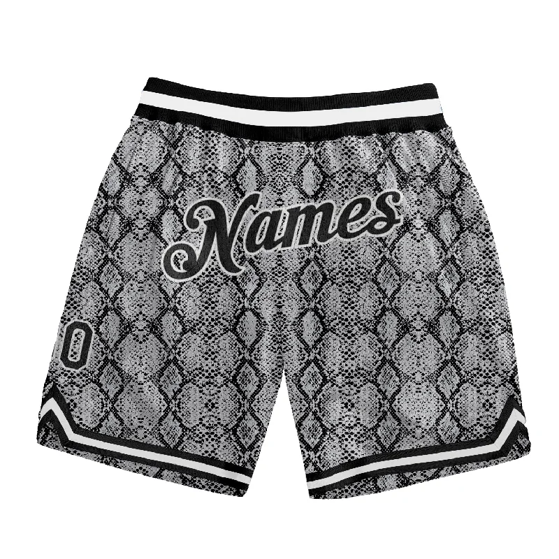 One Size Black Black-White 3D Pattern Design Snakeskin Authentic Basketball Shorts