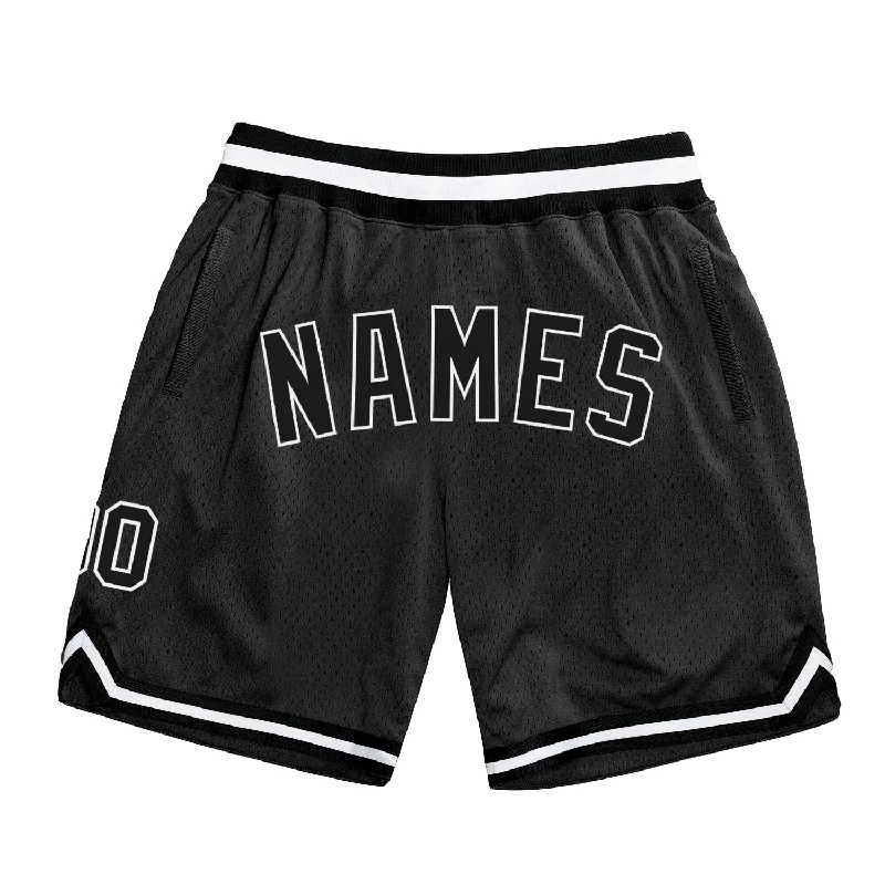 One Size Black Black-White Authentic Throwback Basketball Shorts