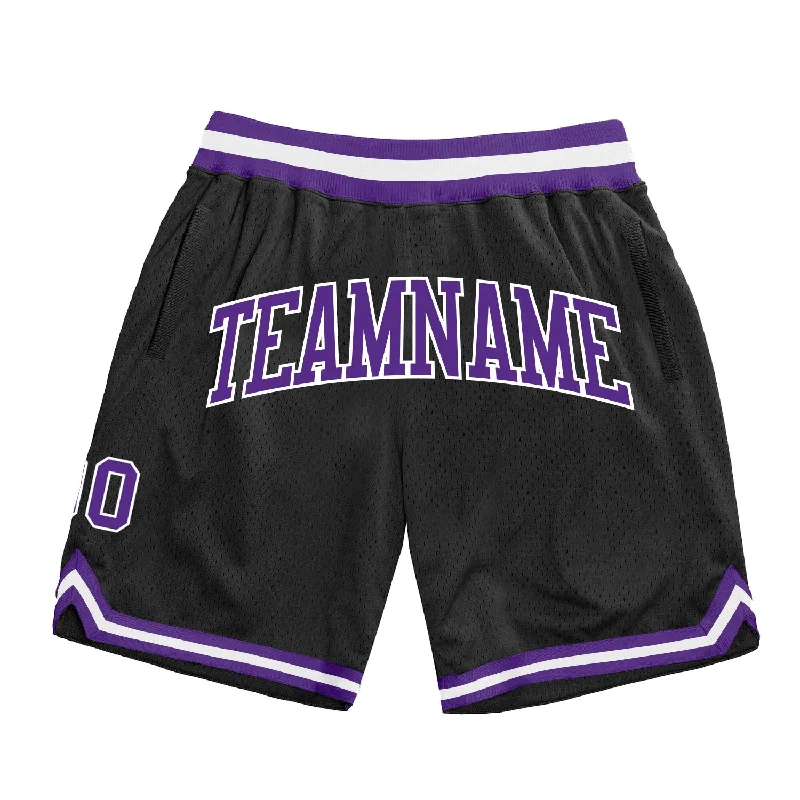 One Size Black Purple-White Authentic Throwback Basketball Shorts