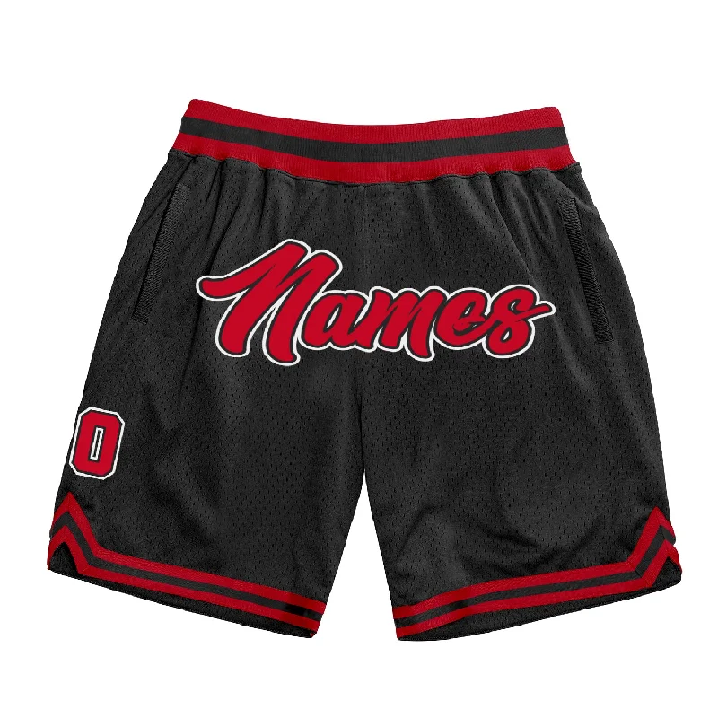 One Size Black Red-White Authentic Throwback Basketball Shorts