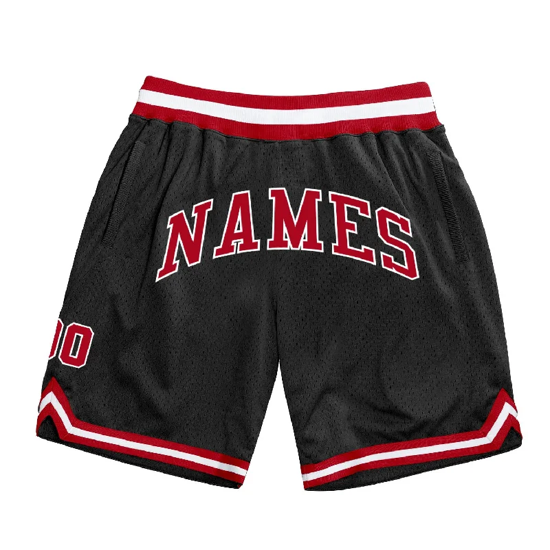 One Size Black Red-White Authentic Throwback Basketball Shorts