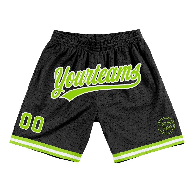 One Size Black Neon Green-White Authentic Throwback Basketball Shorts