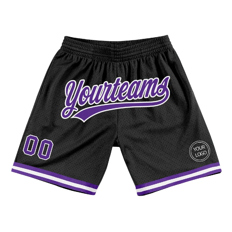 One Size Black Purple-White Authentic Throwback Basketball Shorts