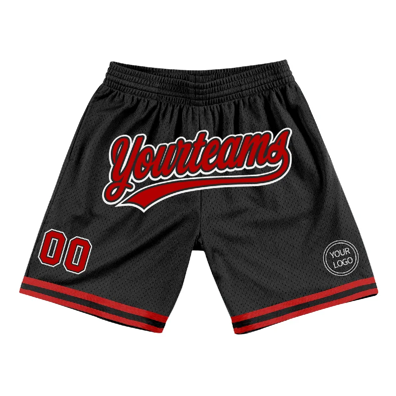 One Size Black Red-White Authentic Throwback Basketball Shorts