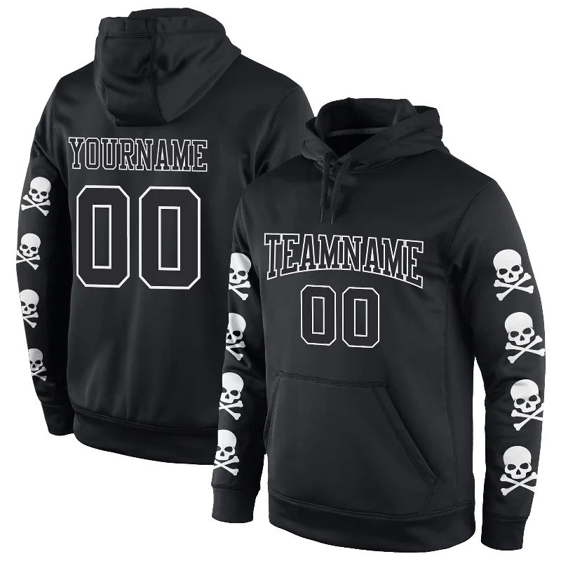 One Size Stitched Black Black-White 3D Skull Fashion Sports Pullover Sweatshirt Hoodie