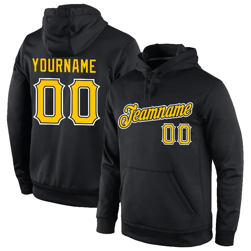 One Size Stitched Black Gold-White Sports Pullover Sweatshirt Hoodie