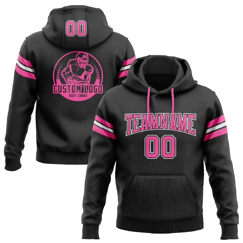 One Size Stitched Black Pink-White Football Pullover Sweatshirt Hoodie